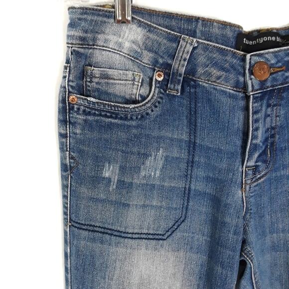 TWENTYONE BLACK Mid Rise Flared Denim Jeans RUE 21 Juniors Size 3/4 Distressed - Picture 6 of 11